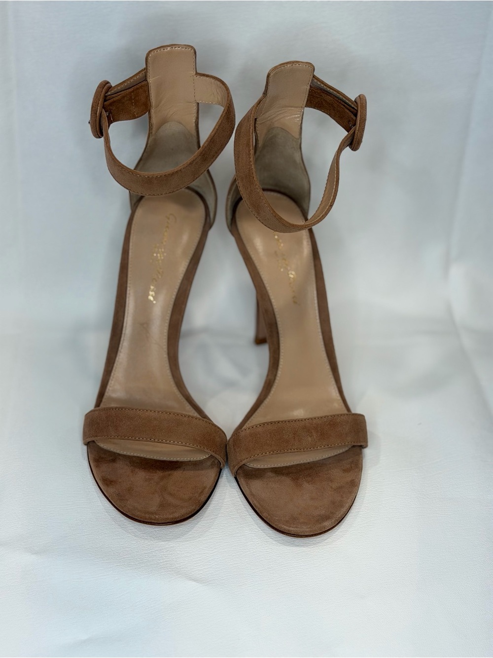 Gianvito Rossi PortofinoTan Suede Ankle-Strap Stiletto Sandals - Picture 2 of 16